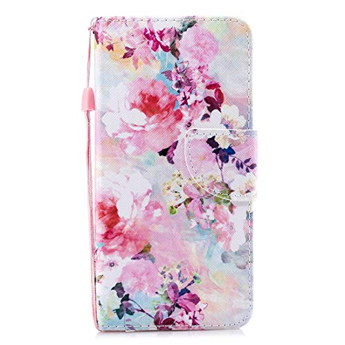 iphone 11 ケース 手帳型 おしゃれ 可愛い プリント 絵柄 スマホケース カバー ストラップ 付き 横開き マグネット カード 収納 耐衝撃 滑り防止 アィフォン 11 手帳 ケース PUレザー 携帯カバー (ピンク バラ)
