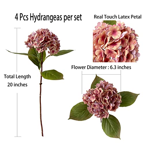 Zooeyroose 4 Pcs 20 Inches Vintage Artificial Flowers Latex Real Touch Fake Hydrangeas Flower For Home Decoration Wedding Table Flower 2 White + 2 Pink&Yellow #TOP4