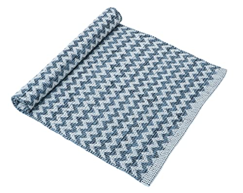 Image of The Home Talk Zig Zag Cotton Area Rug - Carpets Suitable for Living Room, Bedroom, Dining Room, Home Decor - Handcrafted Traditional Rectangular Rugs - Non-Skid | 2' X 3' - Ash Blue |