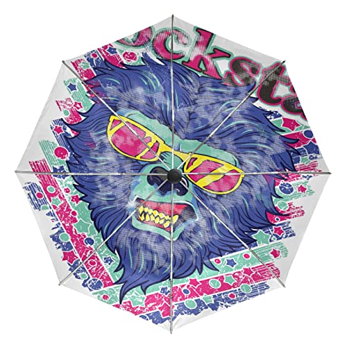 Parapluie loup bleu rock roll pliant automatique et coupe-vent