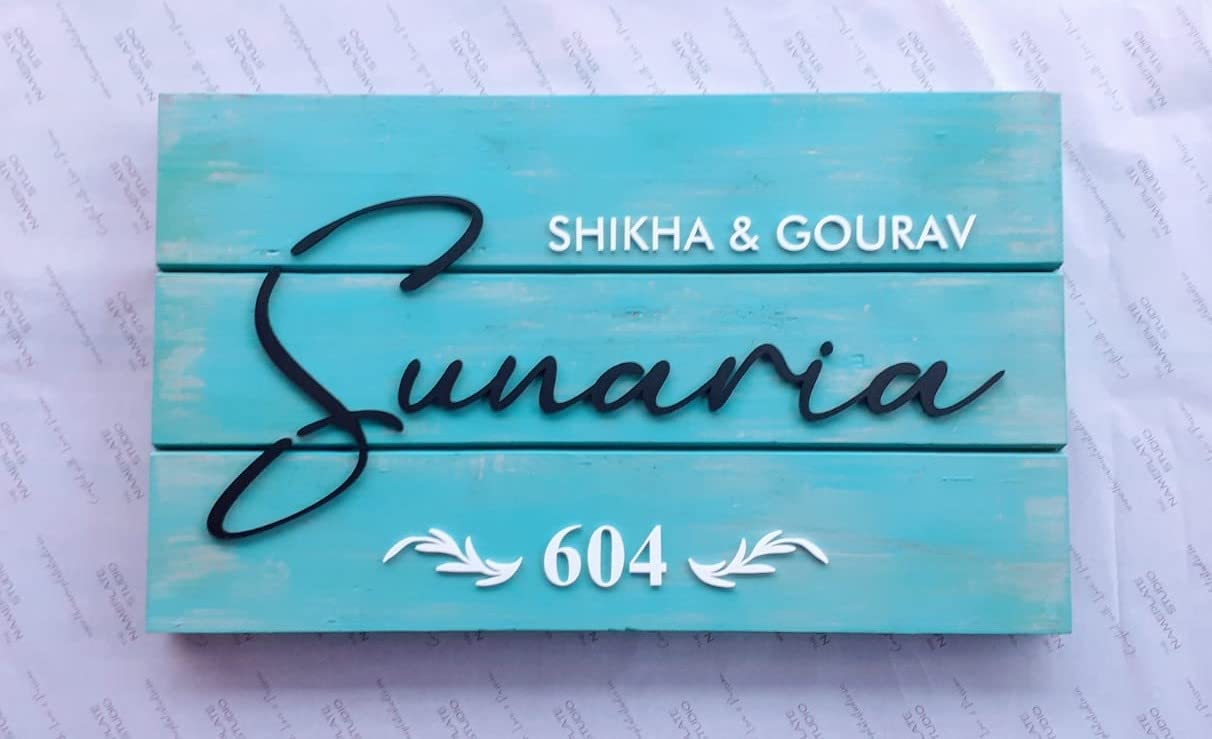NAVEED ARTS JB397W 18" x 12" Home Door Name Plate - 3 Years Warranty -Pine Wood Nameplate, with Acrylic Color, Acrylic Name - Personalised