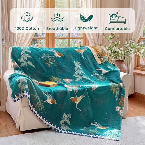 Image of MSGKV Boho Throw Blanket 60 inchx80 inch Aviary Botanical Cotton Throw Blanket