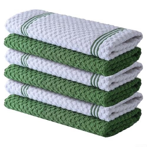 Paños de cocina de algodón ultrasuaves, absorbentes, paños de cocina reutilizables, trapos de limpieza para lavar, 30 x 30 cm, paquete de 6 (rayas verdes)