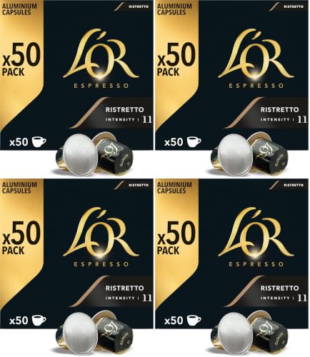 L'OR Espresso Cápsulas de Café Ristretto | Intensidad 11 | 50 Cápsulas Compatibles Nespresso (R)* - Amazon Exclusive (Paquete de 4)