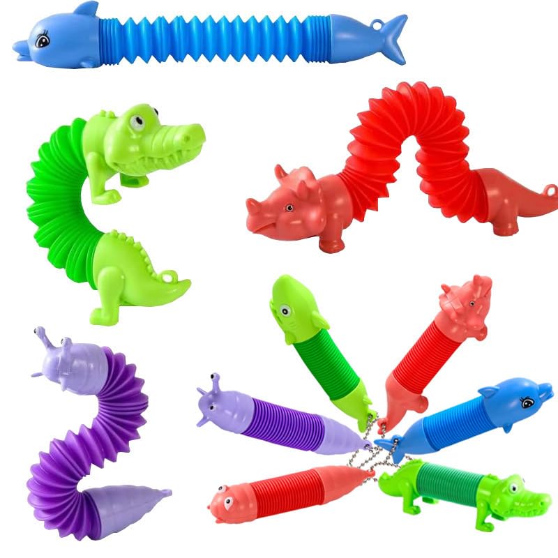 Dusenly 6pcs Colorful Animal Pop Tubes Animal Fidget Toys Sensory Toys for Stress Relief, Fidgeting, Birthday Gifts, Party Favors