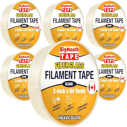 Image of 6 Rolls Strapping Tape 2-inch x 384-Yards, Available in 6 Sizes, Filament Tape 2 inch, Shipping Tape Heavy Duty, Used for Strapping, Fixing, Reinforcing, and Repairing