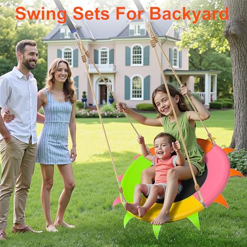 Image of Saucer Swing for Kids Outdoor - 400lb Heavy-Duty Tree Swing with Adjustable Straps & Ropes, Weather-Resistant Outdoor Seat (Child-Safe, Vibrant Colors)