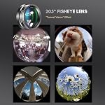Andoer 4-in-1 Phone Lens Kit External Phone Camera Lens Set with 22X Telephoto Lens 205° Fisheye Lens 4K 0.67X Wide Angle Lens 25X Macro Lens Clip Phone Mini Tripod Replacement for iPhone 15/14/13/12