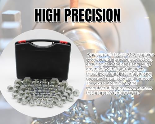 Image of 64 Pc O Ring Face Seal Fitting Kit, Hydraulic Hose Tube and Pipe Fittings, ORFS /ORS Cap and Plug Set, Heavy Duty O Ring Assortment Kit Precision Threaded,Dash Size -04-06 -08-10 -12-16