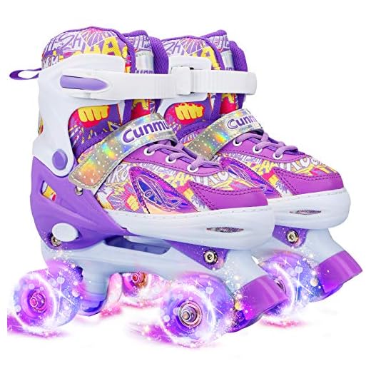Cunmucu Kids Roller Skates Girls Gifts – 4 Sizes Adjustable Toddler Roller Girls Skates Outdoor Indoor for Youth and Children, Patines para Niñas with Light up Wheels