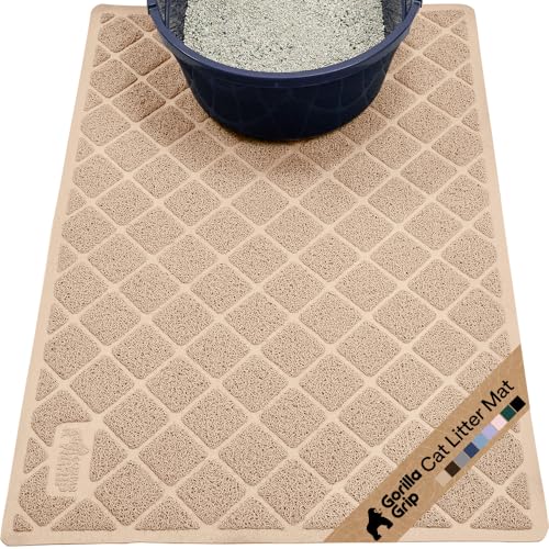 Image of GORILLA GRIP Cat Litter Box Mat, Cushioned Coil Mesh Litter Trapping Mats, Scatter Control Supplies for Less Mess, Phthalate Free, Ultra Deep Catch Grooves, Rinse or Vacuum to Clean, 30x20 Beige