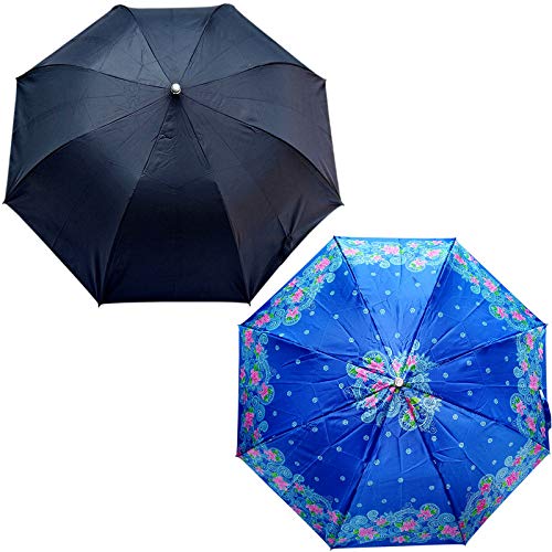 Black & Print Color 2 Fold Umbrella for Women & Men/UV Protection Ladies Umbrella Combo (Multicolour) - Combo Pack of 2-image-0