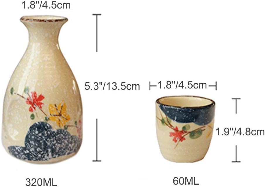 5-Piece Sake Set, Quaint Snowflake Glaze Ceramic 11oz Wine Glass Set, Unique Elegant Flowers Design, for Cold/Warm/Shochu/Tea, Best Gift for Family and Friends-Tea Service