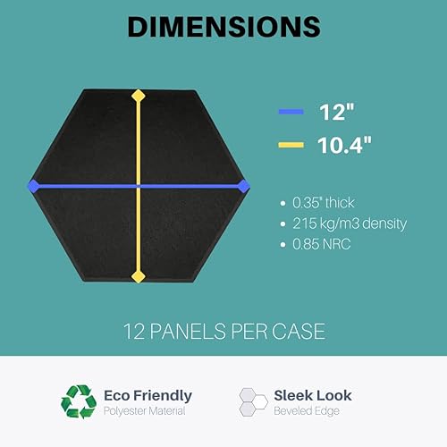 Miniatura 3 de Paneles acústicos hexagonales para amortiguación de sonido, paquete de 12 paneles autoadhesivos de absorción de sonido, tratamiento acústico