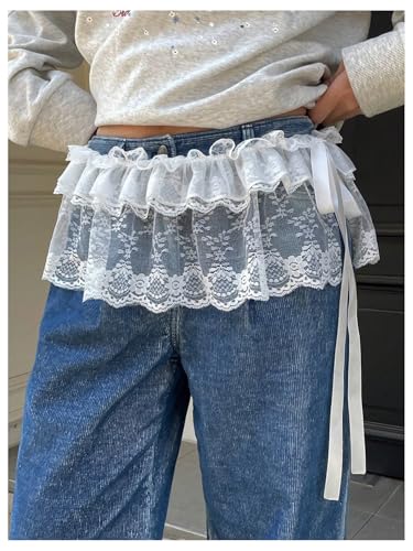 SHENHE Women's Lace Wrap Mini Skirt Tie Side Ruffle Layered Coquette Fairy Micro Skirt Waist Accessory4