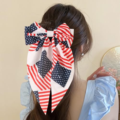 Pinza con moño de tela para cabello Patriótica miniatura 3