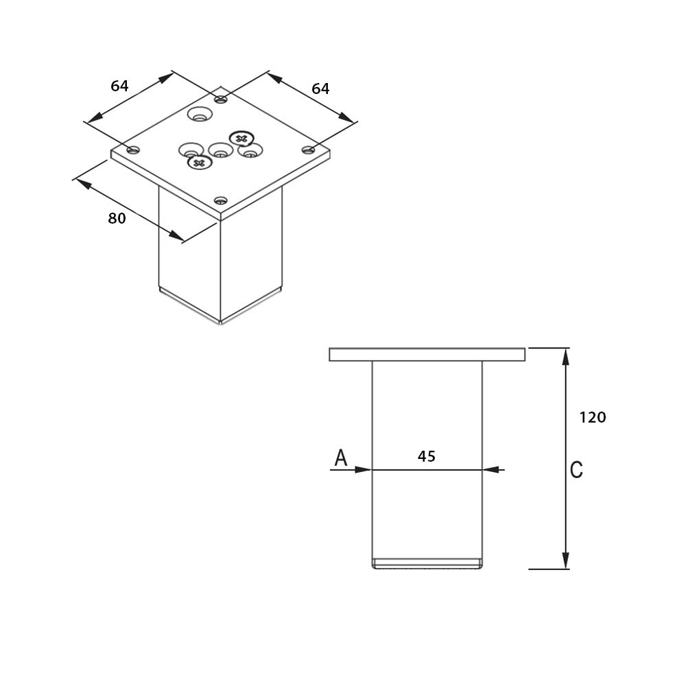 Gampe Per Mobili Regolabili MFV1 - Grigio Inox, Set Di 4, Per Armadi E Scaffali