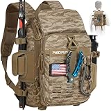 Piscifun 釣りタックルバックパック ロッド&ギアホルダー付き 軽量 アウトドア 防水 フィッシングショルダー 収納バッグ 保護レインカバー付き カーキ迷彩