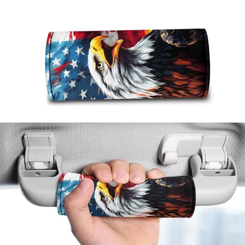 Suhoaziia 2 Pcs American USA Flag Eagle Automotive Grab Handles Cover, Car Handle Protector Automotive Roof Handle Bar Cover Vehicle Support Handle Cover Seat Belt Covers for Independence Day