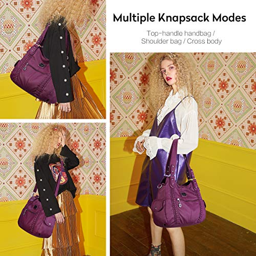 Angel Barcelo Roomy Fashion Hobo Womens Handbags Ladies Purse Satchel Shoulder Bags Tote Washed Leather Bag Purple #TOP5