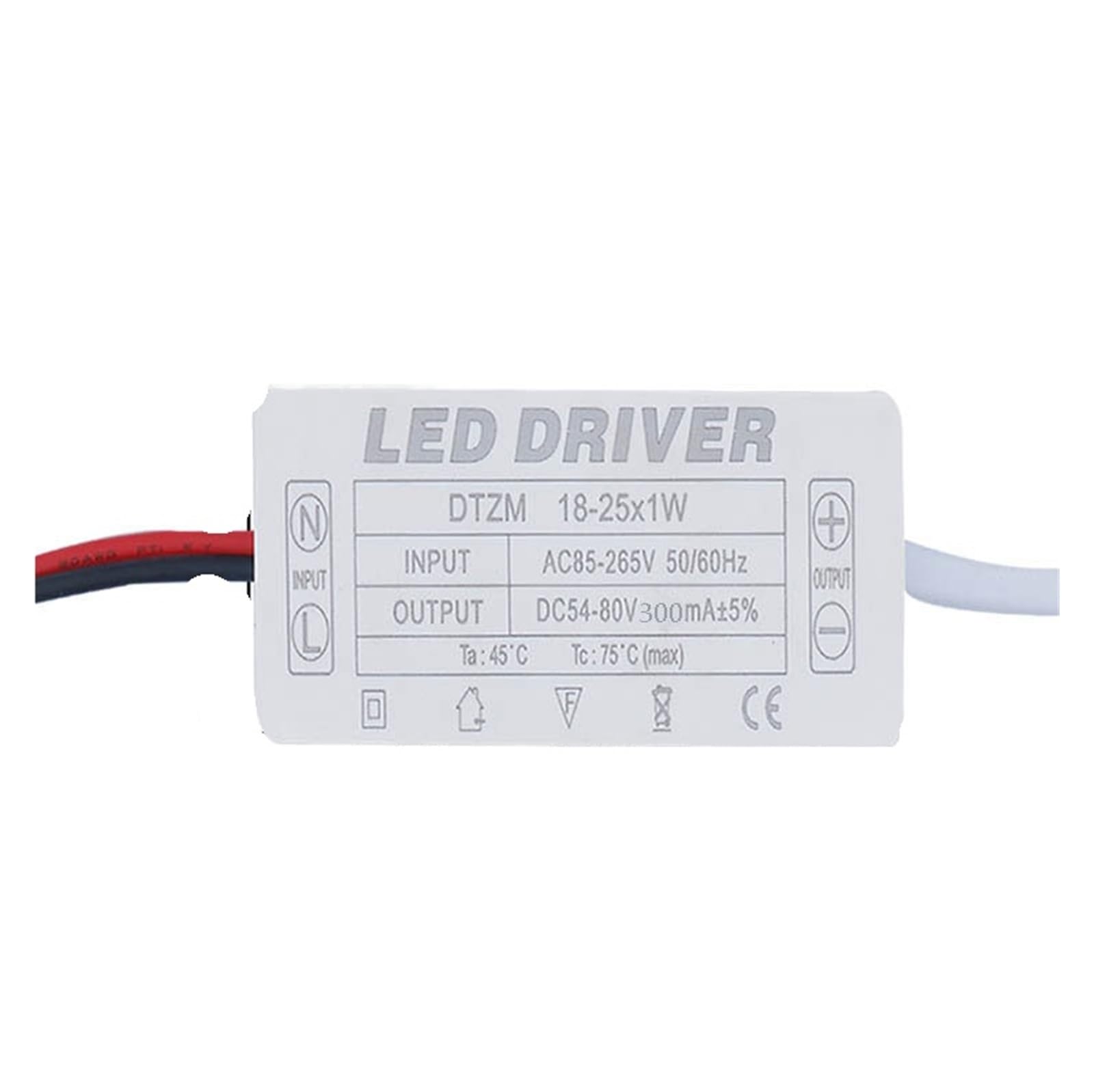 PWANUIGTE LED Driver 300mA 1-3w 4-7w 8-12w 18w 20w 18-25w 25-36w Constant Current Power Supply(18-25W 300mA)
