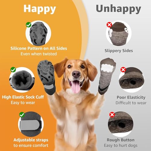 Image of KUTKUT 4Pcs Non Slip Dog Socks to Prevent Licking Paws, Strong Traction for Hardwood Floors, Senior Dogs, Paw Protector, Prevent Scratching, Double Sides Anti Slip Dog Socks(Size:- XS: L*W: 12cm*4cm)