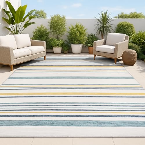 JONATHAN Y Ticking Stripe Reversible Washable Indoor Outdoor Area Rug 8X10 Cream/Navy, Janus Classic Coastal for Backyard, Patio, Porch, Easy-Cleaning, Pet-Friendly, Non-Shedding (SVH104A-8)