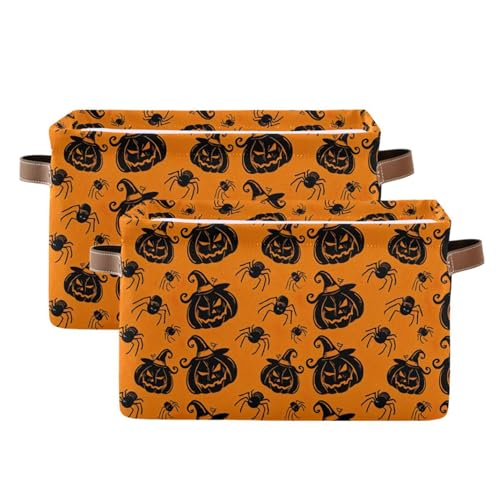 Boîte décorative pour Halloween grand cube pliable avec poignées et citrouilles