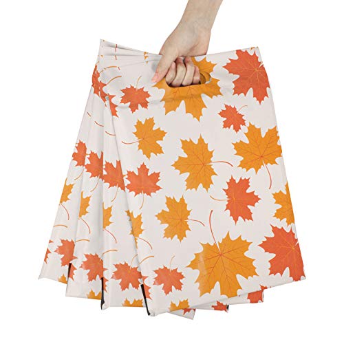 100 Pack Shipping Bags, 10x13 Poly Mailers With Handle,Cute Poly Mailers 10x13, Waterproof Mailers Poly Bags With Self Adhesive, Mailing Bags- Maple Leaf Pattern