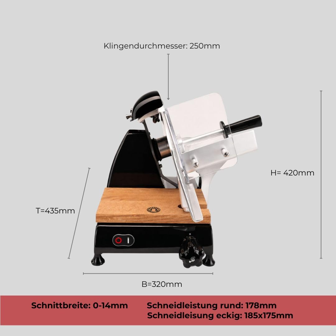 Palatina Werkstatt ® Berkel Red Line 250 - Trancheuse professionnelle - Modèle 2022 - Noir - Avec ponceuse intégrée - Planche en bois de fût fabriquée à la main