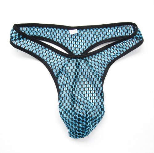 Wisedeal Hot See-through Mesh Pattern Sexy G String Low Rise See-thru Men's Thong Underwear for Men Boyfriend Husband- Blue