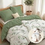 Dreamzie Bettwäsche 135x200 Baumwolle 4-teilig – Grüne Blätter – 2 Bettbezug 135x200 + 2 Kissenbezug 80x80 – Bettwäsche-Set mit Reißverschluss – Oeko-Tex – Pflegeleicht & Bedruckt