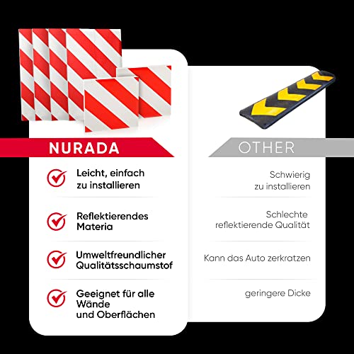 NURADA - Garagen Wandschutz. Wandpolster Selbstklebend. Schaumstoff Selbstklebend. Kantenschutz Garage. Wandschutz Garage. Garage Türschutz Auto. (4 Einheiten 40x20x2cm + 2 Einheiten 20x20x2cm) (Rot)