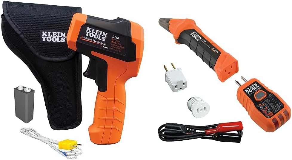 Klein Tools IR10 Infrared Thermometer, Digital Thermometer Gun with Dual Targeting Laser, 20:1 & 80016 Circuit Breaker Finder Tool Kit with Accessories, 2-Piece Set