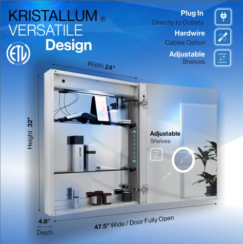 Lighted Medicine Cabinet For Bathroom - 24X32 Right Door - Led Medicine Cabinet With Lights W/Wireless Switch + Anti Fog/Waterproof/Dimmable/ 3 Colors Warm/Natural/White Cri >90, Etl Certified #TOP1