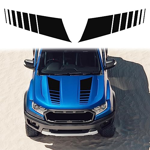 Image of ramuel 2PCS Car Hood Vinyl Racing Stripe Decals Stickers for Pickup Truck | Black，Universal for Auto，No-Drill Install