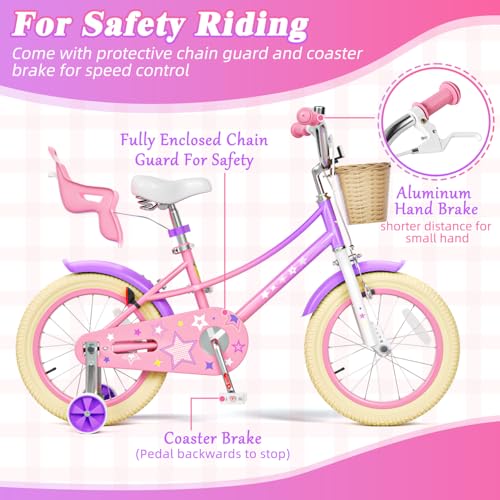 Image of Glaf Girls Bike Bicycle for 2-12 Years Old 12 14 16 20 inch Kids Toddler Bike with Training Wheels and Basket,Doll Seat, Kids Bike Bicycle for Gift
