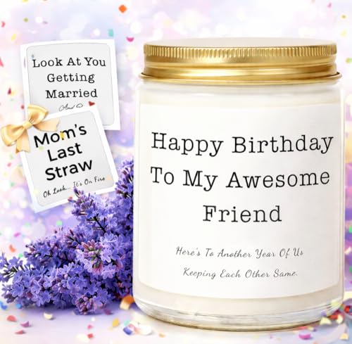 Birthday Gifts for Women, Unique Friendship Birthday Gifts, Funny Candles Gift Ideas for Womens, Best Friend, Her, Sister, Bestie, Lavender Scented Candle with Replaceable Stickers