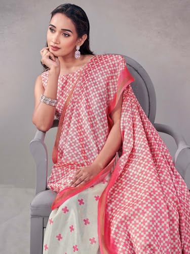 Image of Satrani Women's Silk Printed Saree with Unstitched Blouse Piece