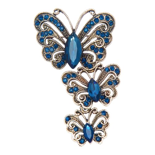 Image of Elegant Rhinestone Dark Blue Butterfly Brooches Pin, Delicate Butterfly Brooch Lapel Pins, Elegant Dress Accessories for Wedding Christmas Birthday Jewelry Gift