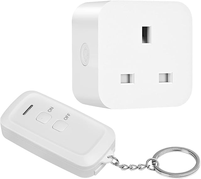 DEWENWILS Remote Control Sockets with Keyring, 13A/3120W Wireless Light Switch, 30M/100FT Long Range Remote Plug, Re-programmable and Expandable, UKCA Listed, 1 Socket and 1 Remote