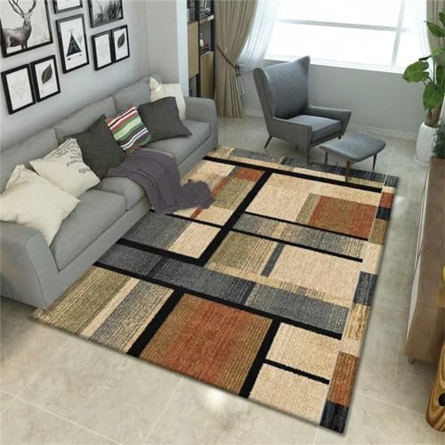 Tapis de salon géométrique brun 50x80cm lavable et doux pour déco de chambre