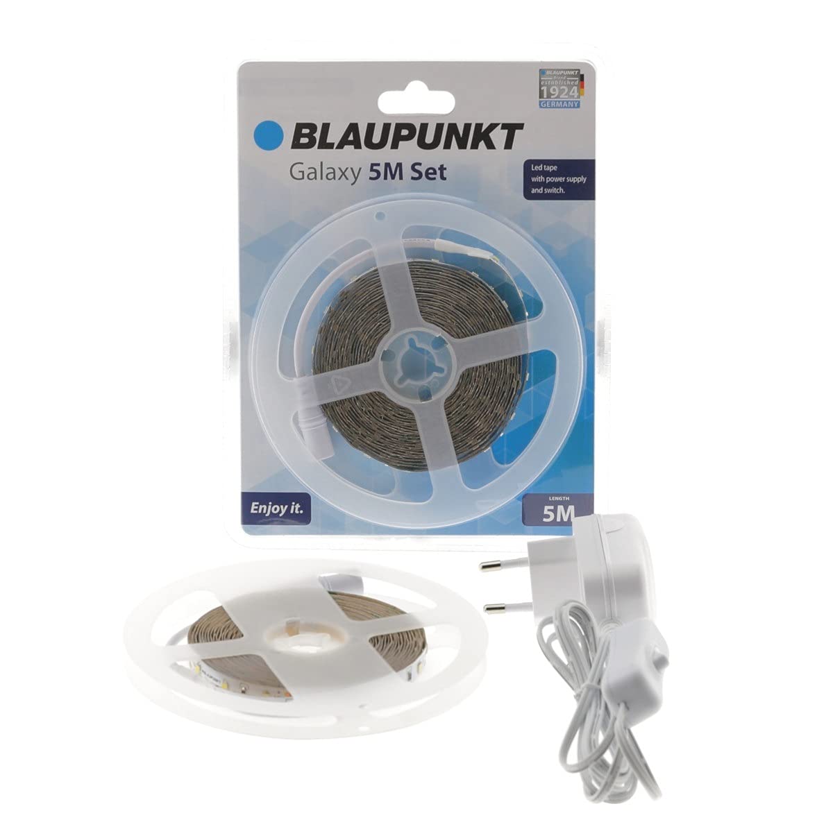 Blaupunkt Galaxy LED 5M Lichtstreifen - Natürliches Weiß - 4000K - Wasserdicht- Hohe Qualität 60 LEDs / Meter- 750 Lumen mit Schalter- Selbstklebender Streifen - Plug und Play - 12V- Energieklasse A++