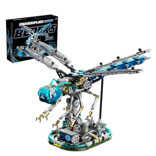 Image of Mechanical Dragonfly Building Blocks for Adults- Compatible with Lego, Insect Animal Model with Light & Display Stand, STEM Toys for Teens Home or Office Decor (866PCS)