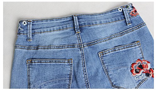 Women's Flared Fit Jeans Bell Bottom Denim Pants With Embroidered Details Embroidered Blue 8/M #TOP7