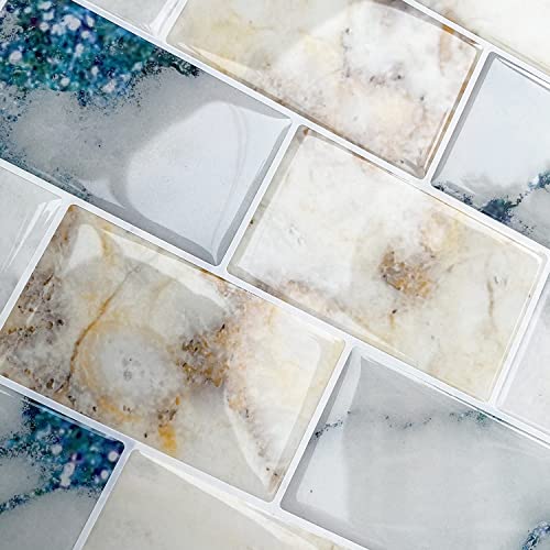 Homeymosaic 10-Sheets Backsplash Tile Peel And Stick On Kitchen Laundry Stove 3D Subway Vinyl Wall Tiles In Galaxy Marble White #TOP1