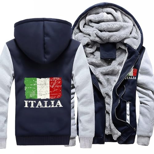 Vintage Italy Italian Flag Men's Hoodies Zippered Up Sweatshirts Printed Winter Warm Jacket3