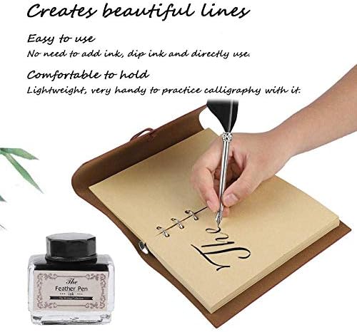 VBESTLIFE Quill Pen, Vintage Calligraphy Feather Dip Pen Ink Leather Notebook Set Stationery Gift Box(Black)