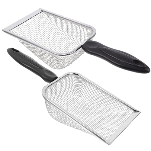 Uonlytech 2Pcs Stainless Steel Beach Mesh Shovel Set, 2.8X2.8Cm Mesh Sand Scoop Tool for Outdoor Sand Play and Shell Collecting, Lightweight Metal Shovel for Beach and Sandbox Use