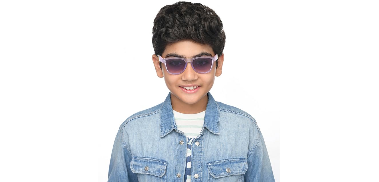 Hooper By Lenskart | Memphis Collection | Purple Grey Full Rim Rectangular Latest and Stylish Kids Sunglasses | 100% UV Protected | For Boys & Girls (Age 5-8 yrs) | HP S16086 - Image 3 thumbnail